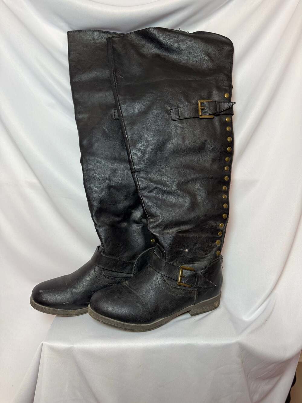 Journee Collection Women's Kane Studded Over-the-Knee Riding Boots with Red Back